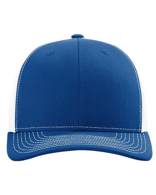 Blank royal blue and white Richardson 112 trucker cap