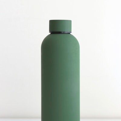 Matte green insulated bottle on a white studio background